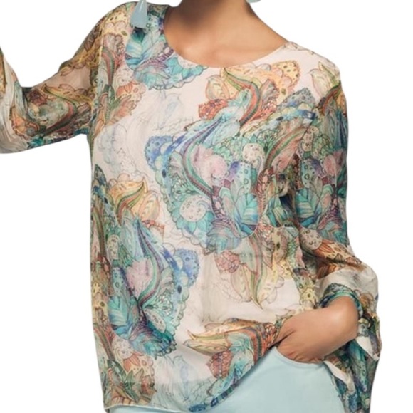 LISETTE L MONTREAL - SIZE XS (oversized) - SILK BLEND BLOUSE - WATERCOLOR LIKEB6 - Picture 1 of 9